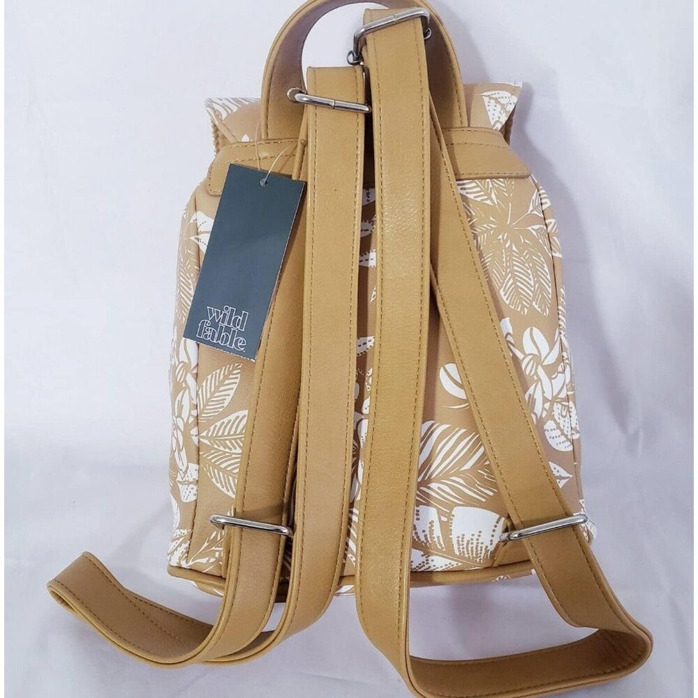 New Wild Fable Floral Print Mini Drawstring Flap Backpack Yellow Snap Closure - Picture 2 of 6